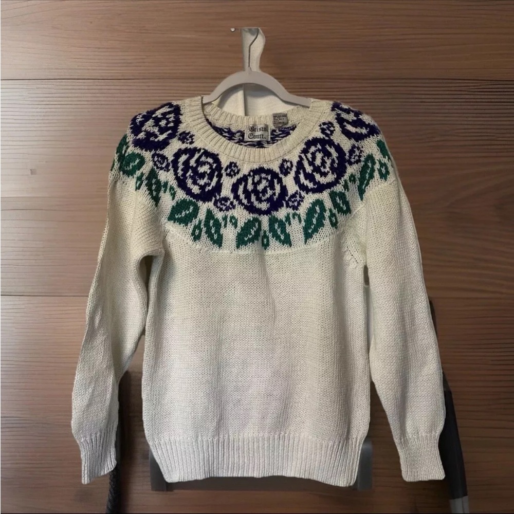 VTG Bristol Court Sweater Women's M Purple Teal Floral 90’s Retro Cottagecore